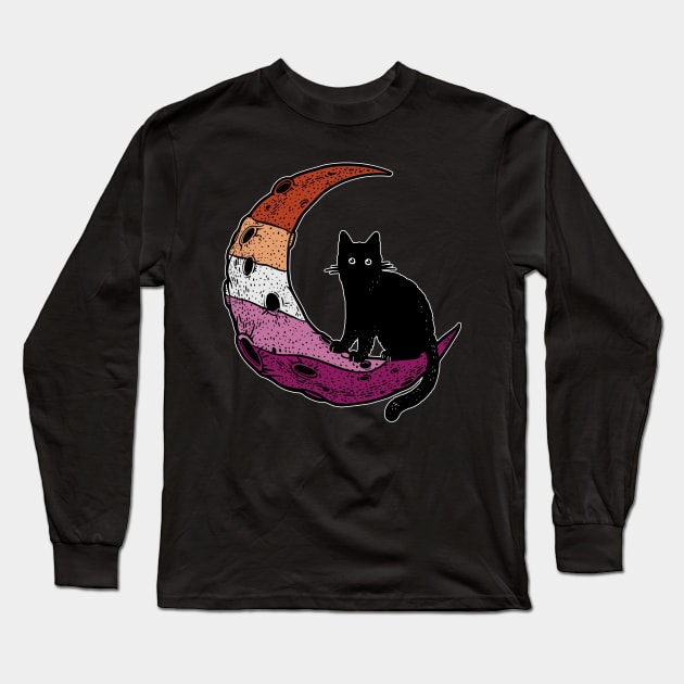 Lesbian Cat Moon Long Sleeve T-Shirt by Psitta